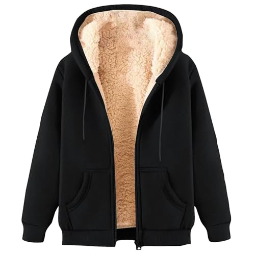 Styxlyn Fleece Jacket Women Casual Full Zip Up Hoodie Warm Sherpa Lined Sweatshirt Fall Winter Coat With Pockets Black Fall Outfits For Women 2025 M