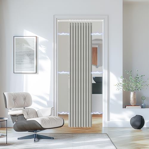 Image of AJAZZ Blackout Accordion Doors with Curtain Rods Adjustable 28-39 inch Long Interior Invisible Folding Door for Bedroom Living Room Doorway Curtain Sets (1 Pack, 43 W x 78 L, Grey)