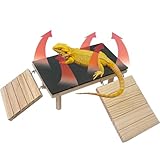 GXSDJ Wooden Bearded Dragon Basking Platform with Heat Storage Slate Stone, Reptile Basking Platform with Climbing Ramp, Bearded Dragon Hideout for Geckos, Snakes, Leopard, Lizards, Turtles (Large)