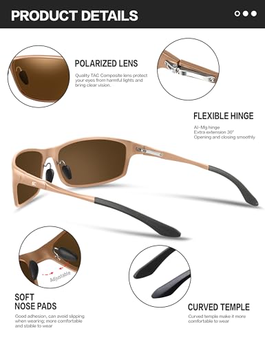Image of Bircen Polarized Mens Sunglasses: UV Protection Black Blue Shades for Men Sport Driving with Al-Mg Metal Frame