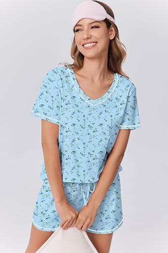 Image of Ekouaer Womens Pajamas Sets Soft 95% Cotton Pjs Short Sleeve Lounge Sets | Comfy Sleepwear Sets with pockets, ideal for Home, Mom, Party, Gifts, Daily Wear
