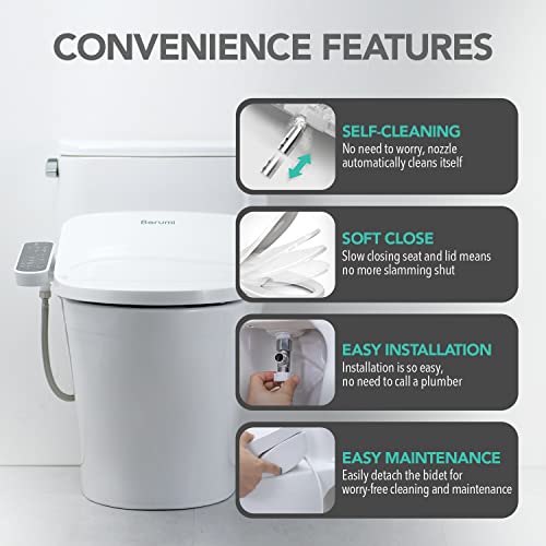 Barumi Electric Bidet Smart Toilet Seat Attachment | Ef-Bm-4001 | Round | Self Cleaning, Warm Air Dryer, Heated Seats, Adjustable Temperature, Water Pressure & Nozzle Position, Soft Close Seat & Lid #TOP3