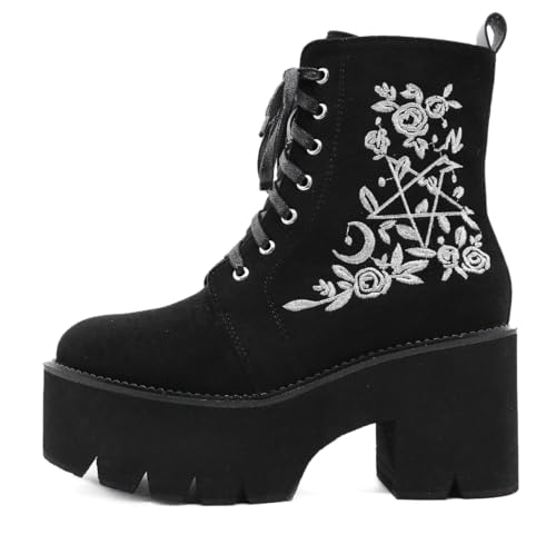 Ulalaza Femmes Goth Bottines à Semelle épaisse avec Boucle épais Bloc Coin côté Zip Talon Haut tête Ronde Punk Moto Confortable Bottes Gothiques Courtes...