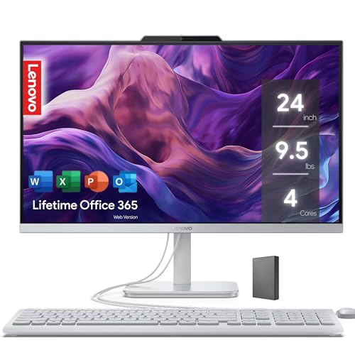 Lenovo IdeaCentre Everyday Tasks 24' Full HD All-in-One Desktop Computer • Lifetime Office 365 for The Web • Intel 4-Cores • 512GB External and 256GB SSD • 8GB RAM • Keyboard and Mouse • Windows 11