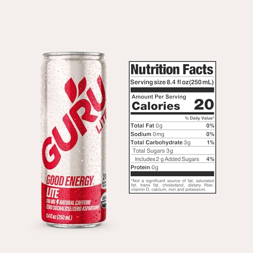 Image of GURU Organic Energy Drinks Variety Pack, Clean Energy Drink with Plant Based Natural Caffeine from Green Tea, Gluten Free and Vegan, 140MG Caffeine, Healthy Drinks, 12 oz, Pack of 12