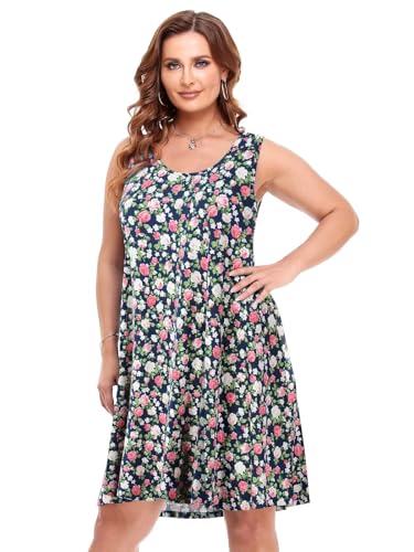 Image of BELAROI Women Plus Size Sundress Summer Casual Sleeveless Tshirt Dress Tie Dye Swing Tank Dresses with Pockets Beach Cover up