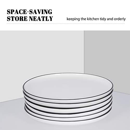 Aquiver 10'' Ceramic Dinner Plates - Porcelain Classic White Lunch Plates With Black Edge - Dining Party Restaurant Round Serving Dish For Steak, Pizza, Salad, Pasta, Pie, Set Of 6 #TOP3