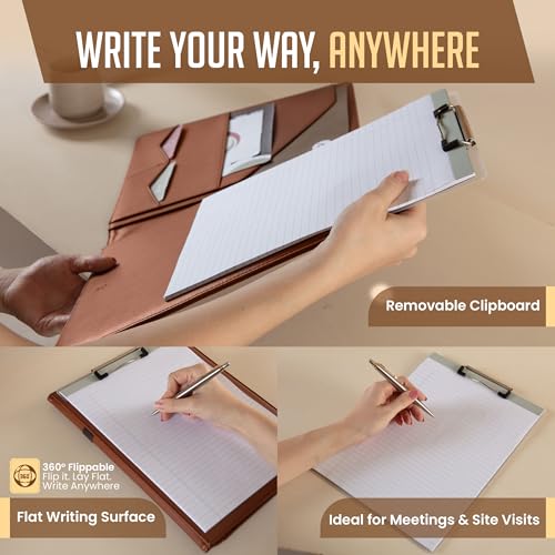 image for STYLIO Padfolio Folder with Removable Clipboard | Tan (Brown) Color| P