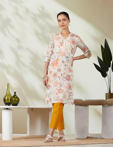Image of BIBA Women Cotton Straight Fit Floral Kurta