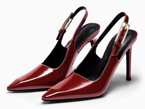 Image of Coutgo Women's Slingback High Heels Pointed Toe Stilettos Metal Buckle Dress Party Pump Shoes