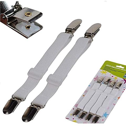 Sfoothome Adjustable Bed Sheet Fasteners Suspenders, White, Set of 4 (1) (white, 1) Cover