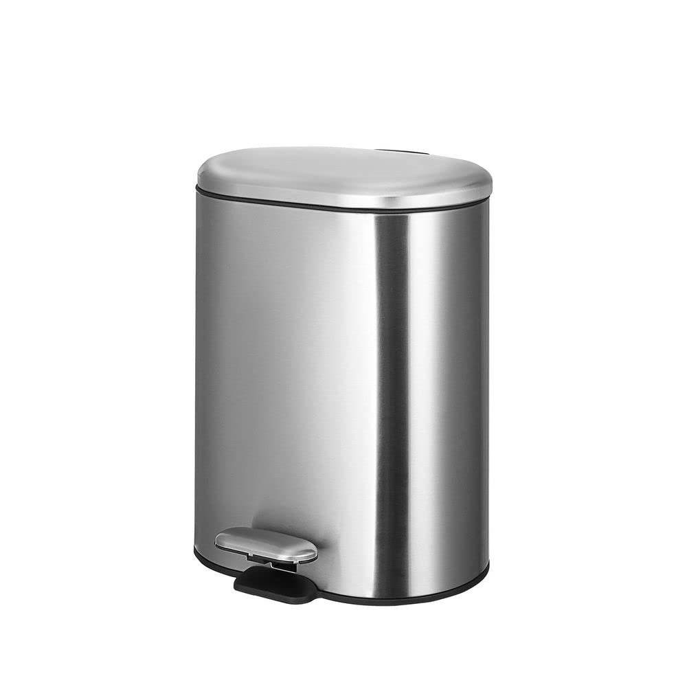 PANA 2-TLG. WC Garnitur Set • Badezimmer Set • WC-Abfalleimer/Kosmetikeimer 6 L mit Absenkautomatik aus Edelstahl • Toiletten-Bürste mit Silikonkopf • Farbe: Silber glänzend