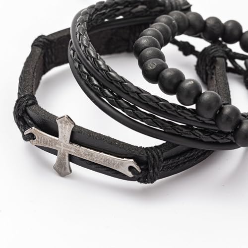 PINKPIN Adjustable Braided Leather Bracelets for Men Women Wrap Cuff Bracelet Cords Ethnic Tribal Handmade Wrap Wristband Bracelets Set3