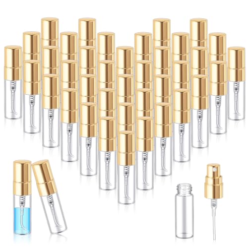 Zhehao 100 Pcs Mini Spray Bottles, Perfume Bottle, Gold Cap, 3 Ml