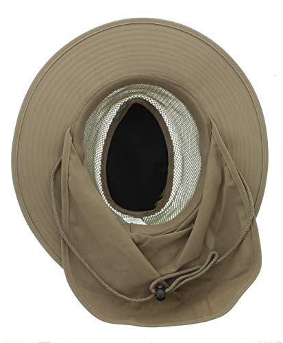 Jfh Group Wide Brim Outdoor Safari Summer Mesh Crown Hat With Neck Flap (Khaki Fbn, Medium) #TOP3