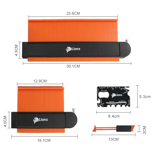 Lionz Contour Gauge Profile Tool with Lock- 2 Wide Pieces - 10" and 5" Super Gauge Shape and Outline Tool for Copying Angles and Odd Shapes. Gifts for Men, Handyman, DIY, Woodwork, andConstruction.