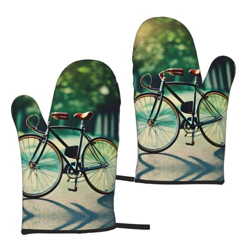 Jbyjbx Gants de cuisine rétro avec imprimé vélo - Cadeau essentiel - Cuisson au barbecue - 15 x 27 cm