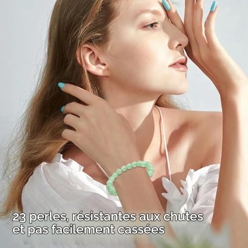 Duluok Bracelet Aventurine Verte Perles Bracelet pierre naturelle jade Pierre Naturelle Bracelet Lithotherapie en 8mm Élastique Bracelet Homme et Femme mixte d'environ 15,7 cm Extensible – vue 4
