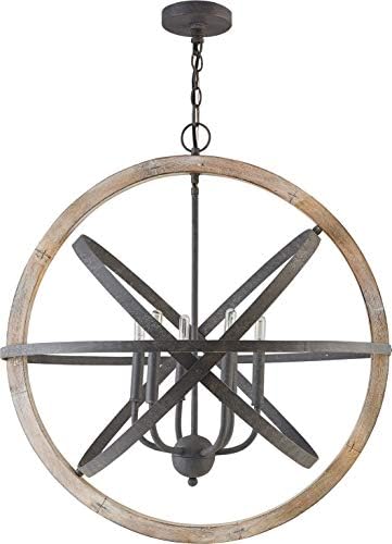 Capital Lighting 330561IW Bluffton Industrial Mango Wood with Metal Orb Pendant, 6-Light 360 Total Watts, 31" H x 29" W, Iron/Wood