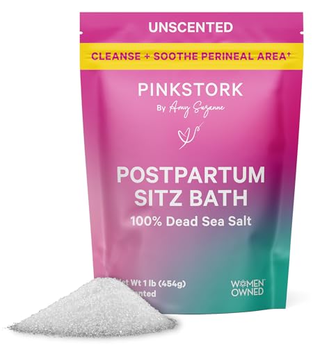 Image of Pink Stork Postpartum Sitz Bath Soak: Dead Sea Salt for Perineal Care & Cleansing, Postpartum Recovery, Labor and Delivery Essentials, Women-Owned, Unscented, 16 oz