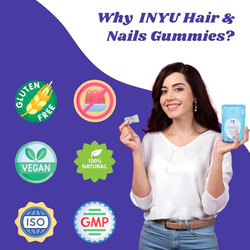 Image of INYU Biotin Hair Gummies for Stronger, Shinier Hair & Nails - 60 Days Pack | No Added Sugar | Gummies with Amla & Grapeseed Extract | Reduces Hair Fall & Strengthens Nails | Mixed Berry Flavor | for Men & Women