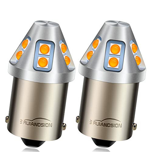 Ruiandsion 2pcs 1156 LED Bulb 6V 12V 24V Yellow Amber 6-30V BA15S 7506 Backup Reverse Turn Signal Tail Lights for Cars, Motorcycles, Trucks, Non-Polarity