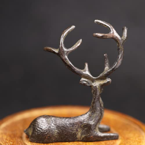 Antique Brass Sika Deer Statue Desktop Ornament, Retro Cute Animal Deer Figurine Miniature Home Bonsai Decorations Sand Table Crafts Study Paperweight Accessories #TOP1