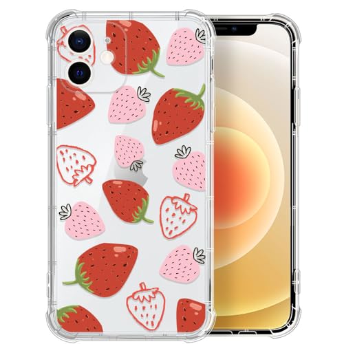 ZHEGAILIAN Case for iPhone 12 Mini, [Military-Grade Protection All-Around Shockproof Corners] Clear TPU Bumper Case for iPhone 12 Mini - Strawberry