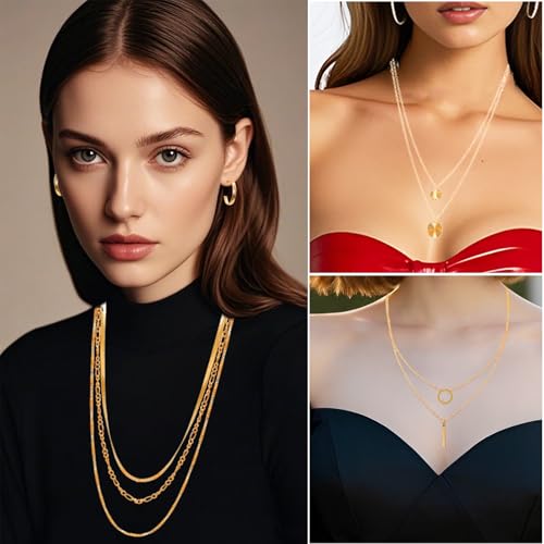 34pcs Gold Jewelry Set for Women Multi Layered Necklace Knuckle Rings Stackable Bracelets Dainty Earrings Fashion Jewelry set Anniversary Birthday Valentine Gift Pack for Women Girls4