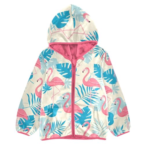 OTVEE Pink Flamingo Bird and Flowers Kids Hoodie Jacket Fall Spring Full Zip Warm Outwear Coat