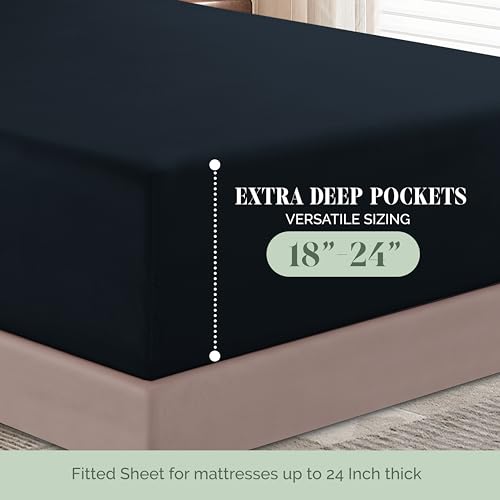 Elegant Comfort Luxurious 1500 Premium Hotel Quality Microfiber 4-Piece Sheet Set, 18-24 Inches Deep - Extra Deep Pocket Sheets - Ultra Soft 4PC Deep Pocket Sheets, King, Black