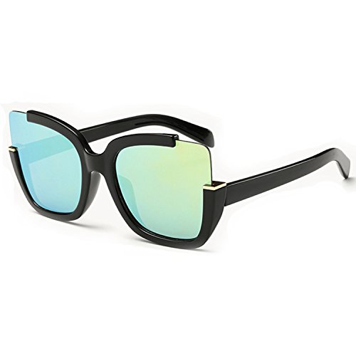 Supertrip Womens Fashion Oversized Round Square Plastic Vintage Cut-Out Flash Mirror Lens Cat Eye Sunglasses Color Black/Gold