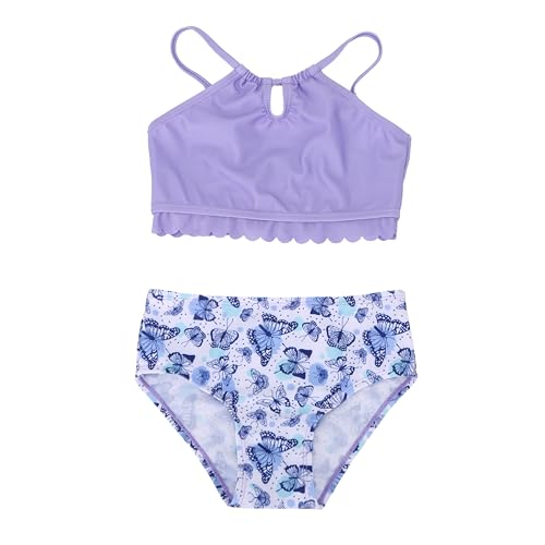 Image of LIZENS Girls' Bandeau Bikini 2-Piece Swimsuit - Floral Halter Tankini with Adjustable Drawstring