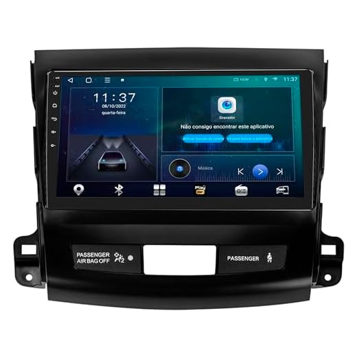 Kit Multimídia 9'' Octa Core 2/32gb QLED CarPlay E Android Auto Sem Fio com Moldura e Chicotes Kronos Mitsubishi Outlander 2008 a 2012