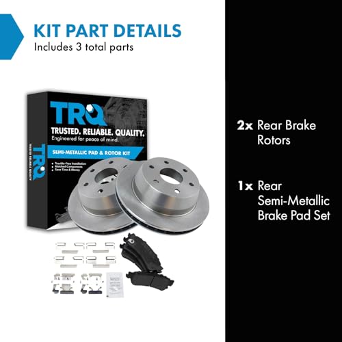 Image of TRQ Rear Brake Pad and Rotor Set Semi Metallic Vented Rotors | For 2001-2006 Chevrolet Silverado 1500 2002 Avalanche 1500 Tahoe GMC Sierra 1500 Cadillac Escalade 2000-2001 Yukon XL 1500