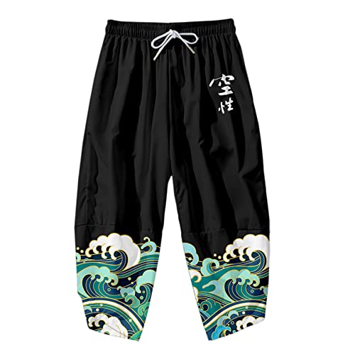 Image of DOSLAVIDA Men's Japanese Kimono Cardigan Suit Chinese Style Printed Jacket Pants Set Open Front Seven Sleeve Top & Shorts