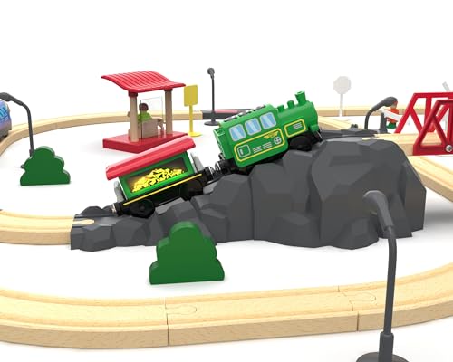 Image of Wooden Train Accessories Battery Operated Locomotive Train, Remote Control Train for Track Set, Powerful Engine Train Vehicles Fit All Major Brands Track Railway System (Battery Not Included)