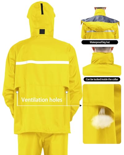 Image of iCreek Rain Suit Waterproof Jacket and Pants Hi Vis Raincoat for Men and Women Reflective Outdoor for All-Sport Work