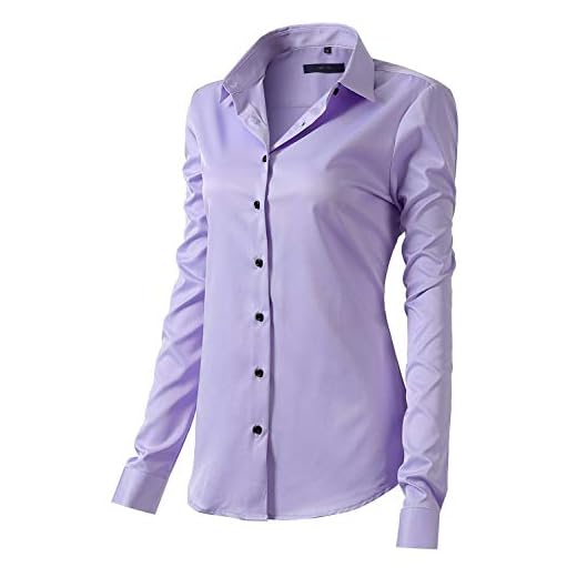 Camisa Blusa Bambú Fibra Clásica Mujer, Manga Larga, Slim Fit, Camisa Elástica Casual/Formal para Mujer, Violeta, 42 (Pecho 116CM, Cintura 98CM)