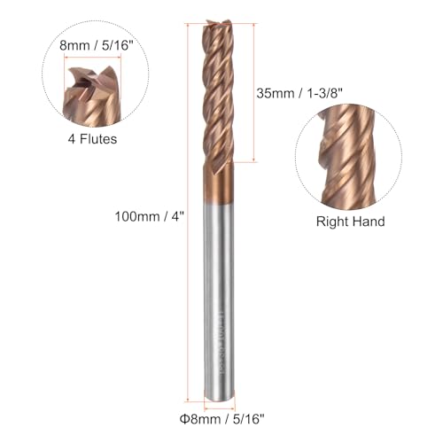 Image of HARFINGTON 2pcs Carbide Square End Mills 8mm (5 /16 inch) Dia 8mm (5 /16 inch) Shank 100mm (4 inch) Extra Long HRC55 TiSiN Coated Micro-Grain Tungsten Carbide 4 Flutes Milling Bit Cutter