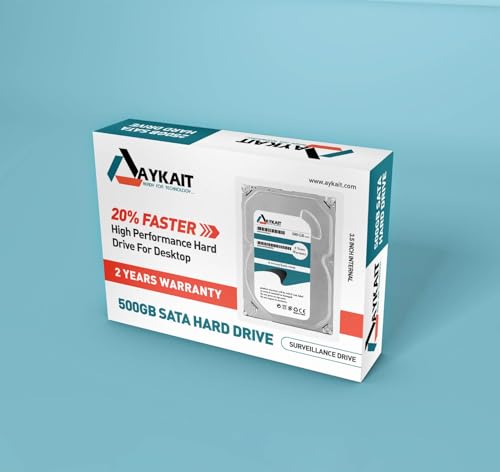 Image of AYKAIT 500GB Internal SATA Hard Drive - 3.5 Inch, 7200 RPM, 6Gb /s, 64MB Cache, Reliable HDD for Desktop PC & Surveillance Systems, High-Performance Storage with 2-Year Warranty