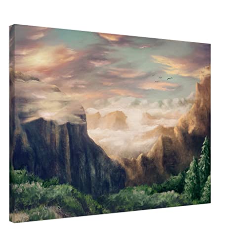 Décoration murale paysage nuages rocheux : toile encadrée 50x70 cm chic