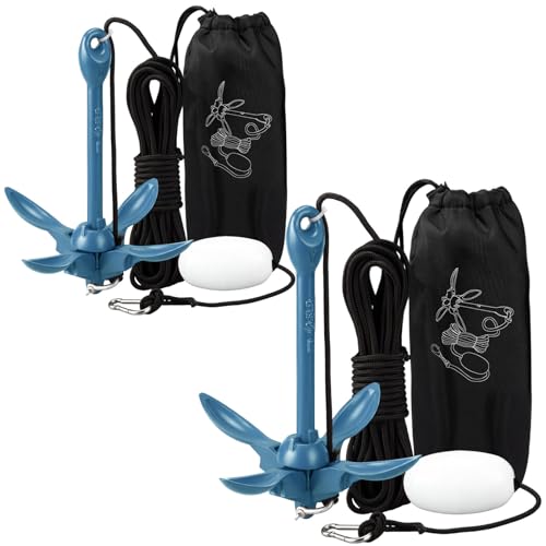 Image of Lounsweer 2 Pack 1.5 /3.5 lb Marine Kayak Anchor Kit Folding Grapnel Anchor Kit Boat Kayak Fishing Accessories for Small Boats Kayaks Canoe Paddle Boards