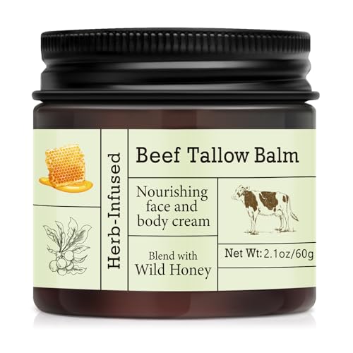BAISEN DIARY Beef Tallow For Skin – Natural Whipped Tallow and Honey Balm Face Moisturizer, Organic Grass-Fed Tallow, Deeply Nourishing Skin Balm for Face & Body, Moisturizing Cream for Dry Skin