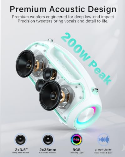 Image of Bluetooth Speaker, 200W Peak Portable Speakers Wireless w /Bass Boost