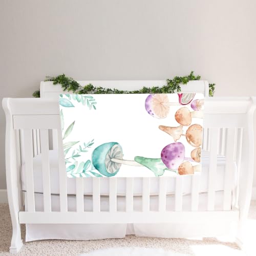 Image of Mushroom Theme Baby Monthly Milestone Blanket, Soft Flannel Watercolor Spring Tropical Eucalyptus Leaves Botanical Photography Prop Newborn Baby Shower Age Growth Tracker (Aqua, 48x48in)