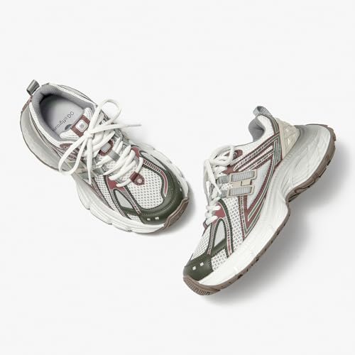 Image of BEAU TODAY Chunky Sneakers for Women, Womens Fashion Sneakers, Lightweight Leather Sneakers for Women, Comfortable Casual Lace-Up Breathable Dad Shoes