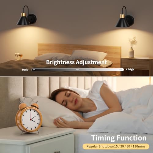 Image of Frideko Rechargeable Wall Sconces Set of Two, 3 Color Dimmable Battery Operated Wall Lights with Remote, Black Wireless Wall Lamp with Timer, Indoor Sconce Lighting for Living Room Bedroom Picture