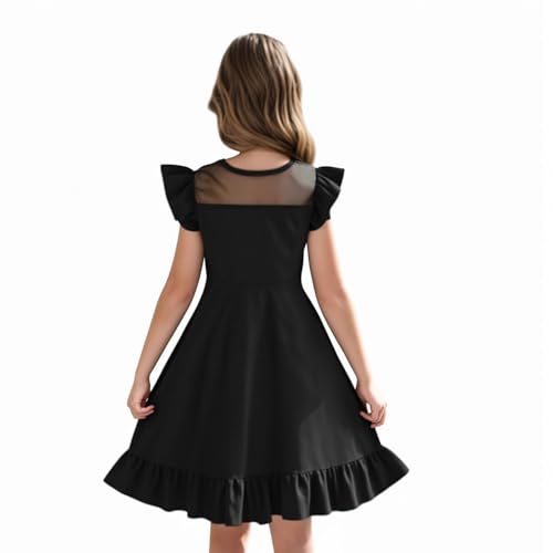 LQSZ Girls Dress Summer Ruffle Sleeve Mesh High Waist A Line Casual Party Dresses 3-12Y3