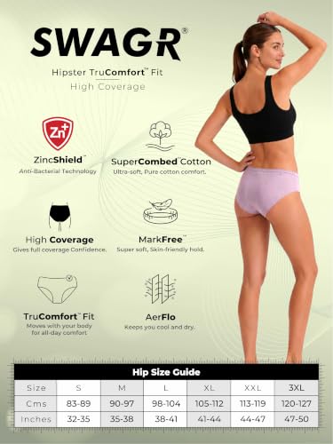 Image of SWAGR 5 Pack Women's High Coverage Super Combed Cotton Hipster Panty Set | Powered by ZincShield Anti-Bacterial Tech | BreatheSoft Fabric | MarkFree Waistband | SOXCO Style HP06